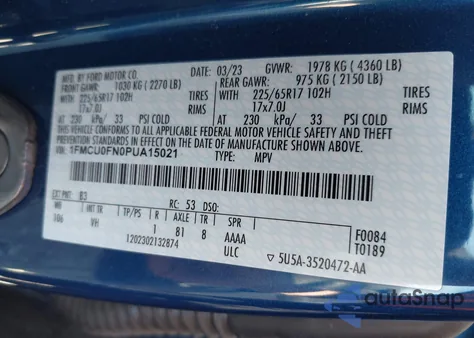 2023 Ford Escape из США, поврежденный, VIN 1FMCU0FN0PUA15021